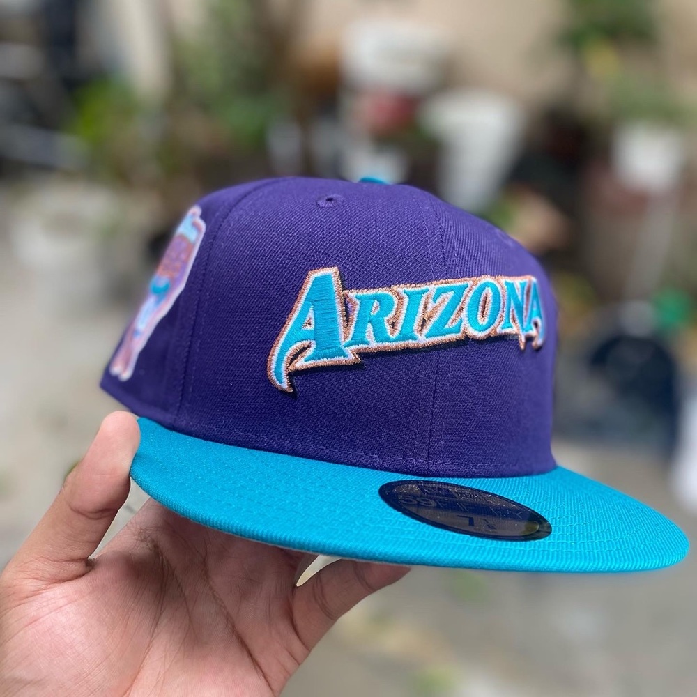 New Era 59Fifty Arizona Diamondbacks Inaugural Patch Jersey Hat Purple Teal 71/8